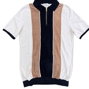 REISS Mens Striped Quarter Zip Polo‎ Shirt Short Size Small